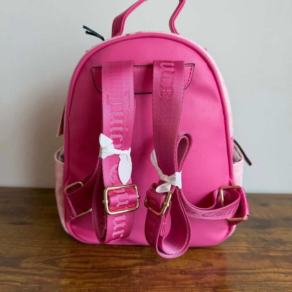 New Juicy Couture Simply Sweet Pink Bow Backpack Cute Coquette Gold Charm